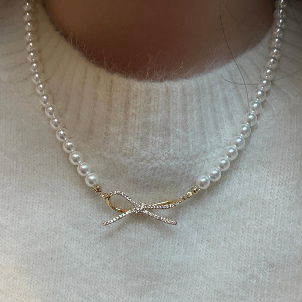 마고 리본 펜던트 스왈 진주 목걸이