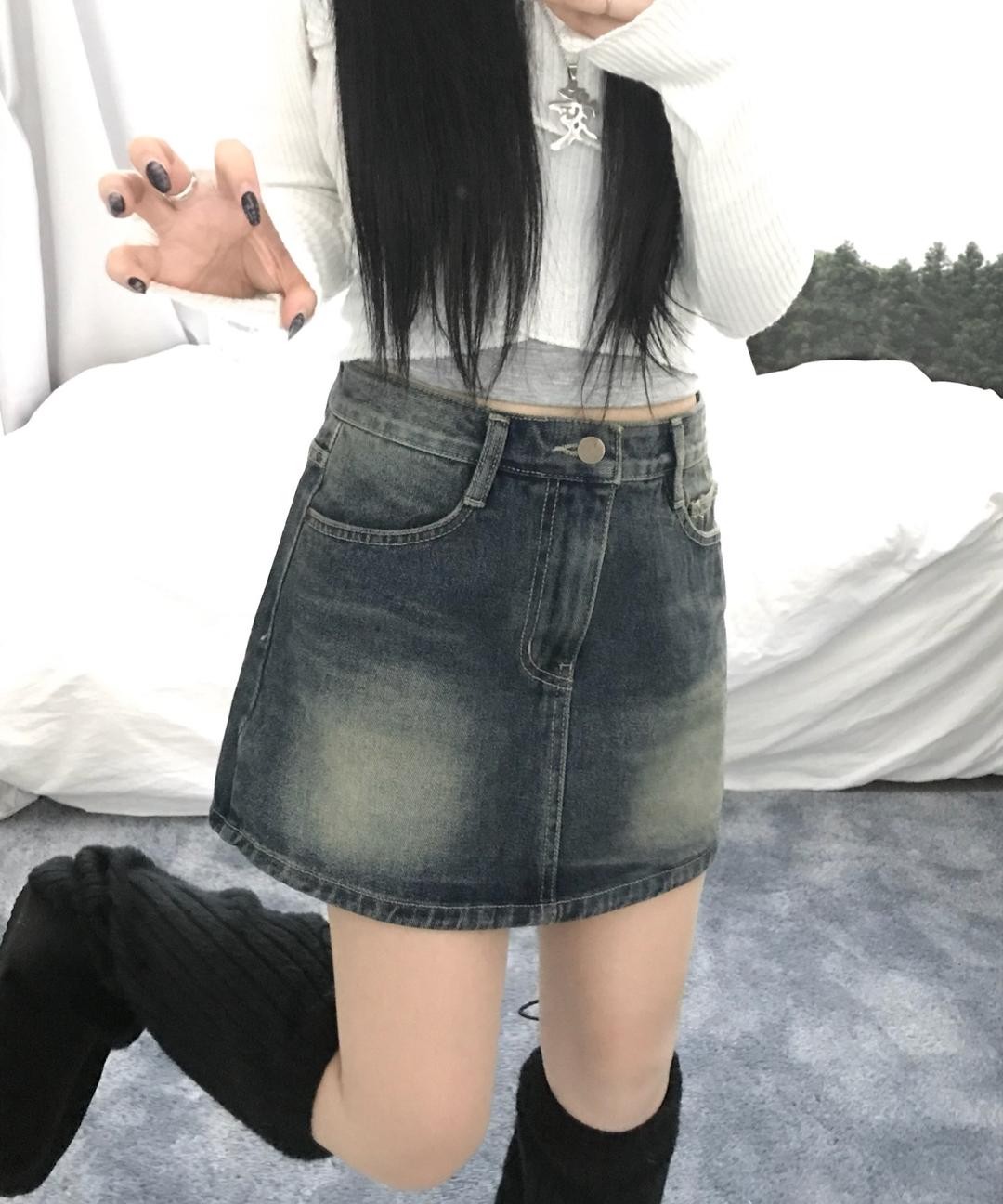 A라인 빈티지 데님 스커트 (2color)
