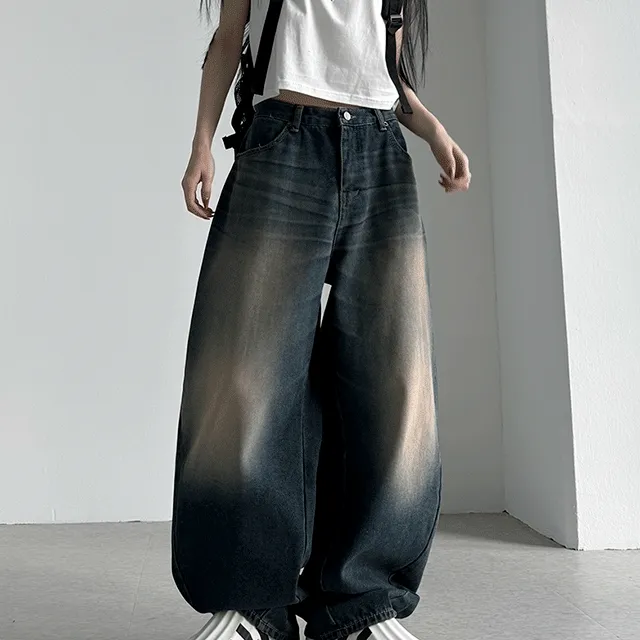 [OOTJ/기모] 아우어 메가 와이드 빈티지 캣브러쉬 워싱 데님 팬츠