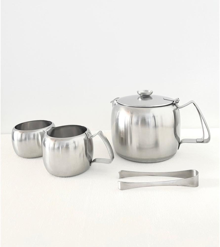 [vintage] 올드홀 스텐 티팟 세트 (슈가볼 밀크저그 집게 포함)
