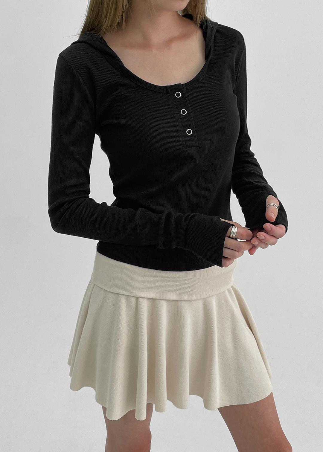 블랙업 이비아 스냅버튼 골지 워머 후드티