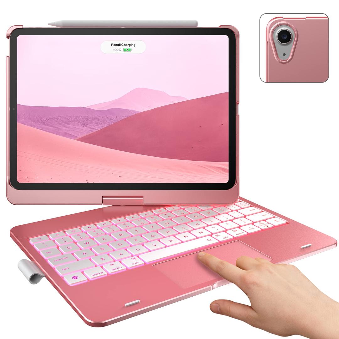 Typecase Touch Keyboard Case with Trackpad for iPad Air 5th Gen (10.9-inch, 2022): 360° Rotatable - 11 Colors Backlight - Wireless Keyboard with Pencil Holder for iPad Air 5th & 4th Gen