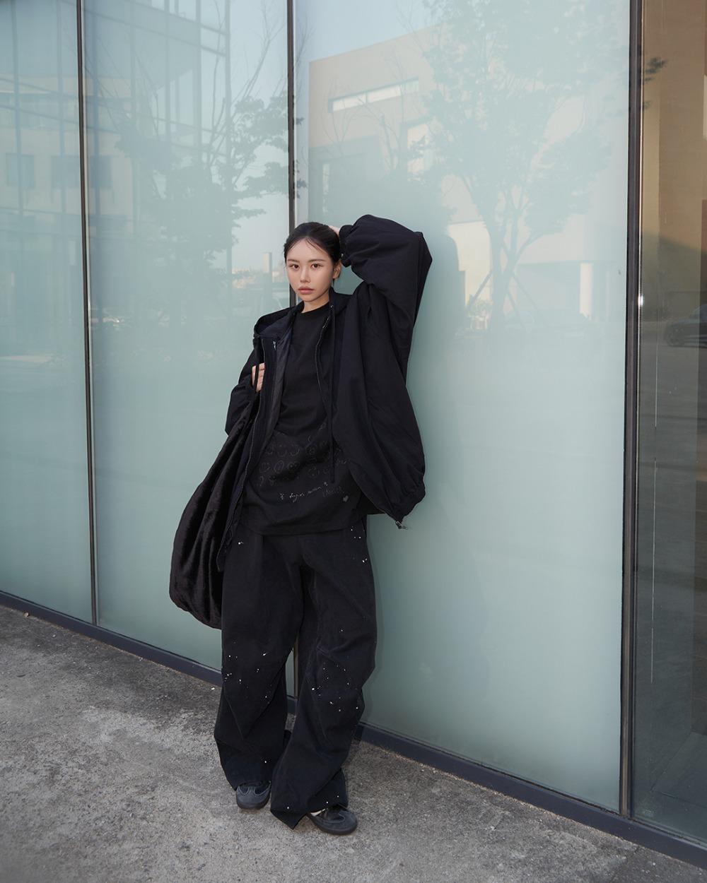 24FW cotton double hoodie pocket zip-up