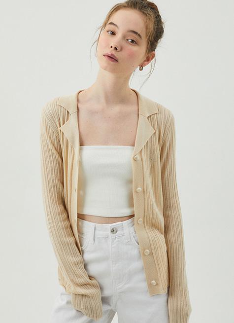 [Summer ver] Open collar cardigan_Light beige