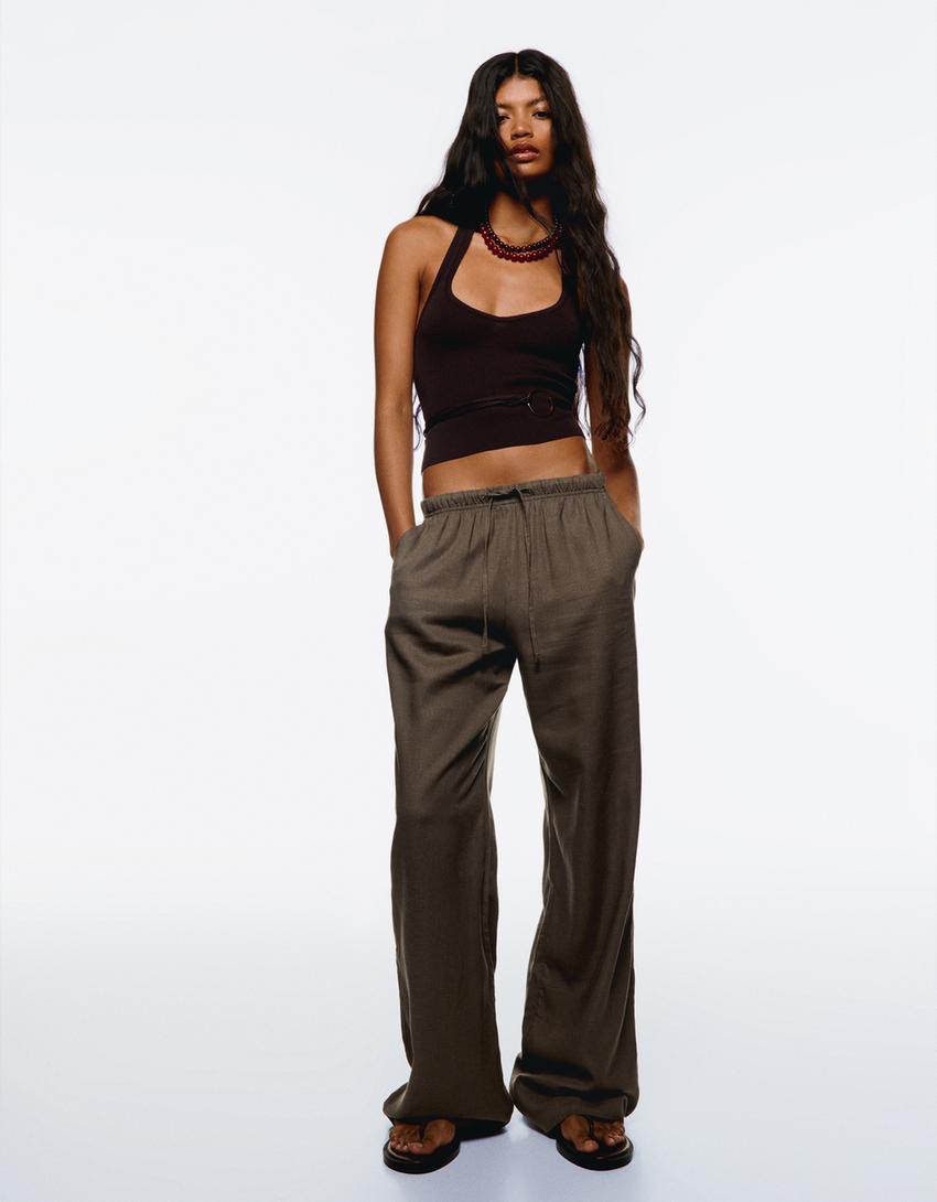Pantalon lin taille élastique