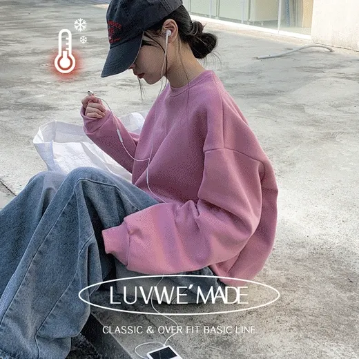 🚀당일출고*💭퐁신[MADE/도톰기모❄️] 겨울 데일리템, 유키 소프트 코튼 기모 베이직 아방 루즈핏 무지 긴팔 맨투맨 #겨울옷 (7color)