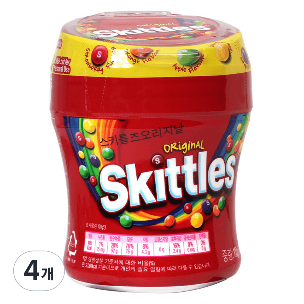 스키틀즈 오리지날 캔디, 100g, 4개 - 츄잉/소프트캔디 | 쿠팡