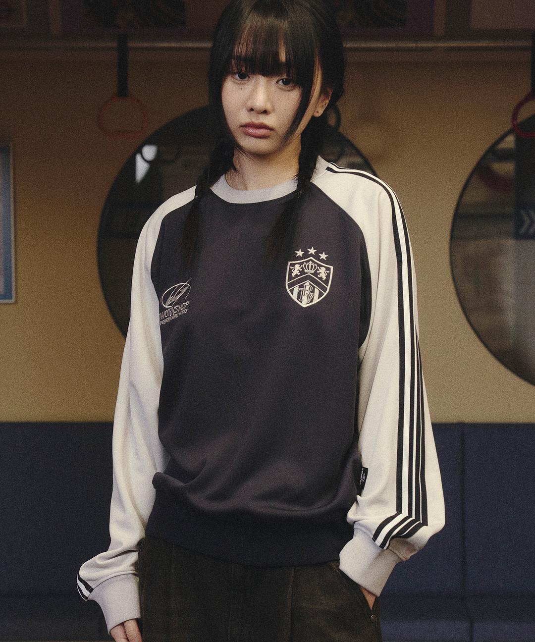 라인 테이프 트랙 져지 풀오버 네이비