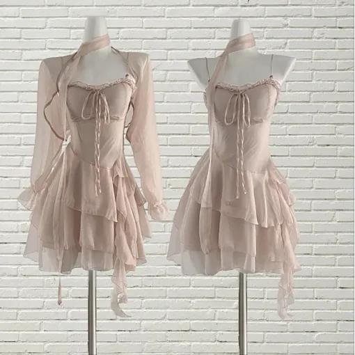 [세트] 쉬폰나시 캉캉미니원피스 가디건 투피스세트