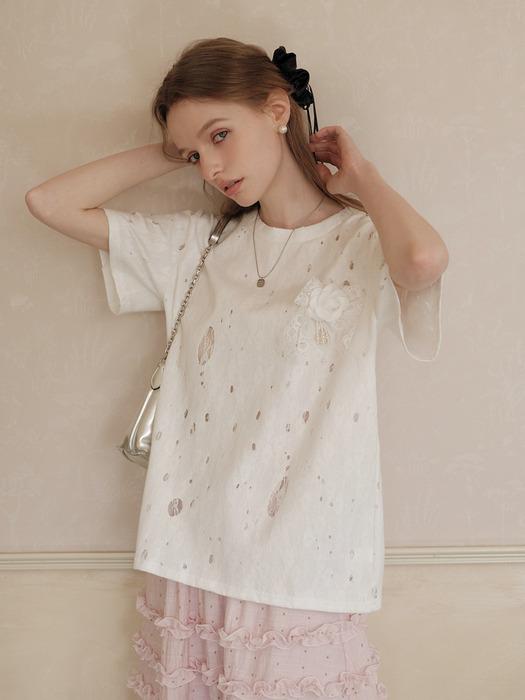 Cest_Flower lace short sleeve top