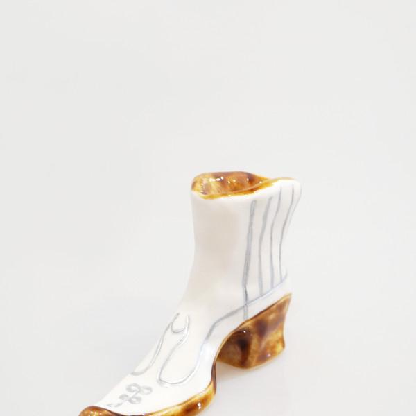 White Brown Silver Line Western Boots Incense Holder