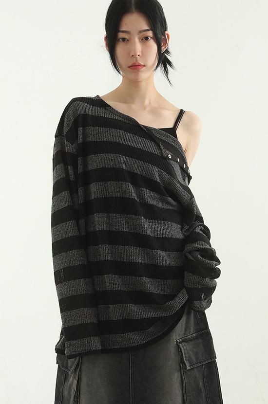 로컬맨션 open shoulder stripe knit (unisex)
