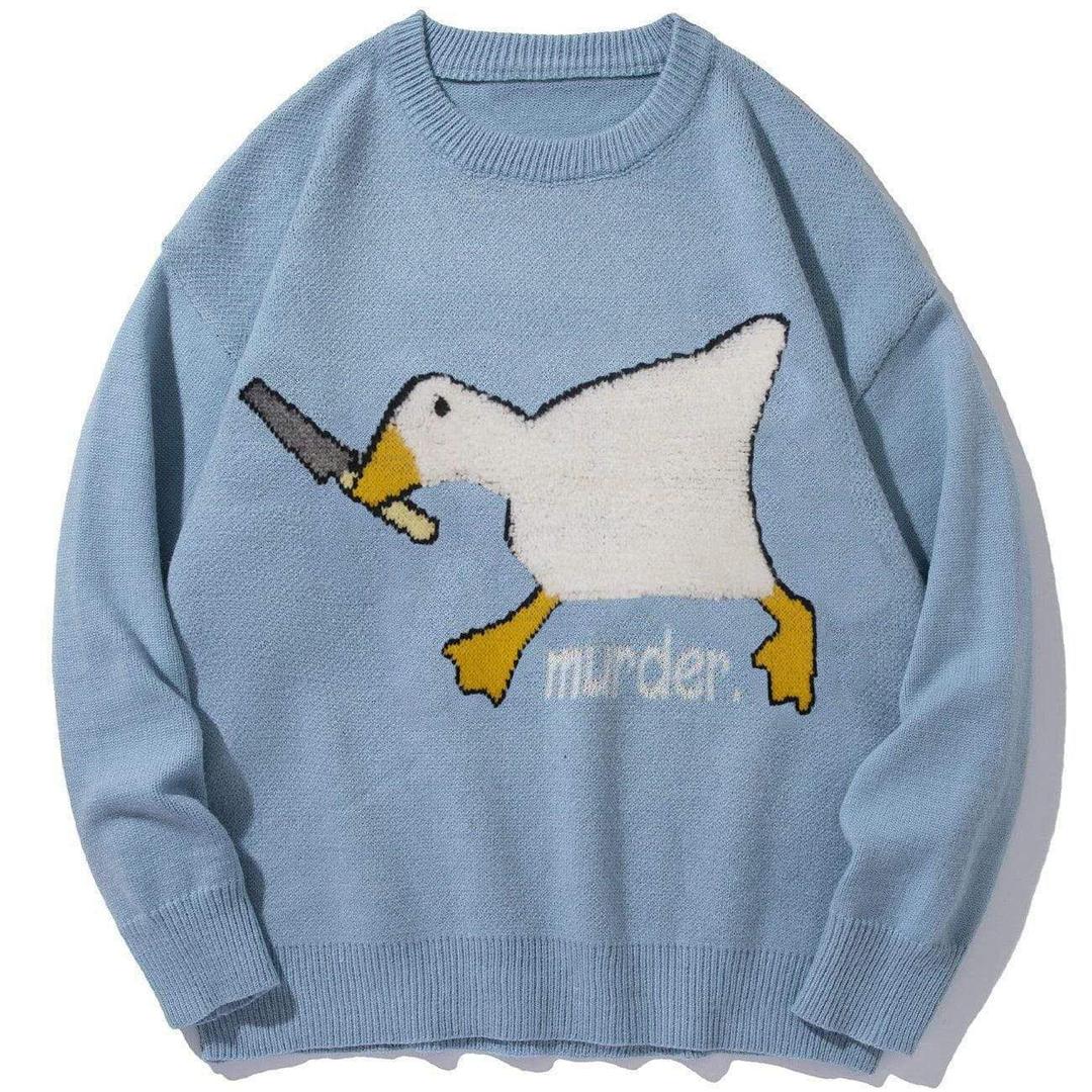 Aelfric Eden Cute Murder Goose Pattern Knit Sweater - XS / Blue
