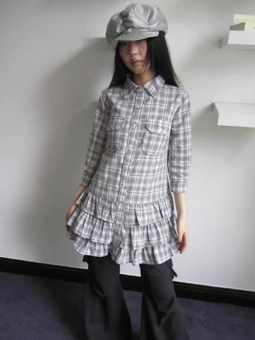 ang:project Multi Layered Plaid Shirt Dress