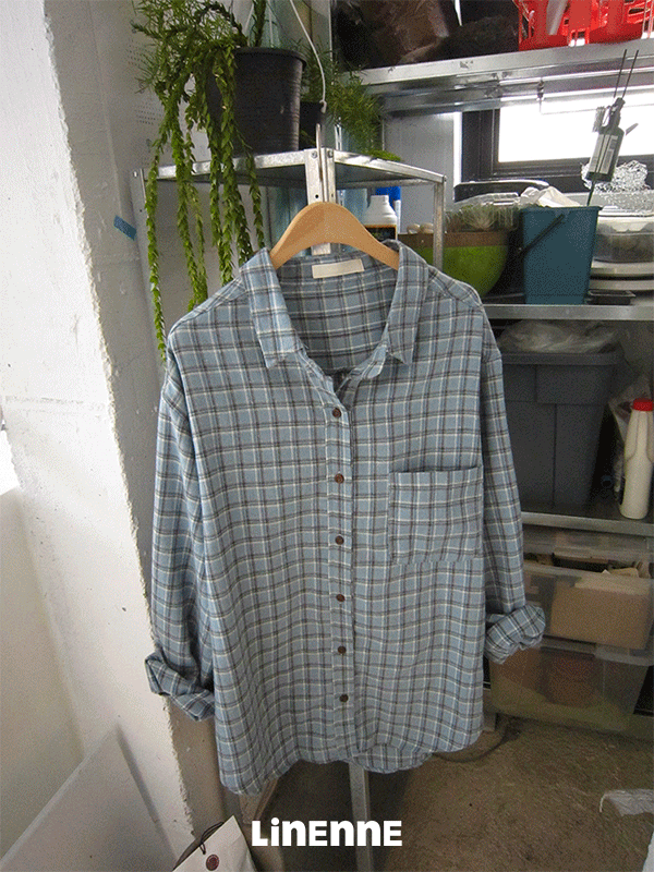 리넨느 (unisex) way over check shirt (soft blue)