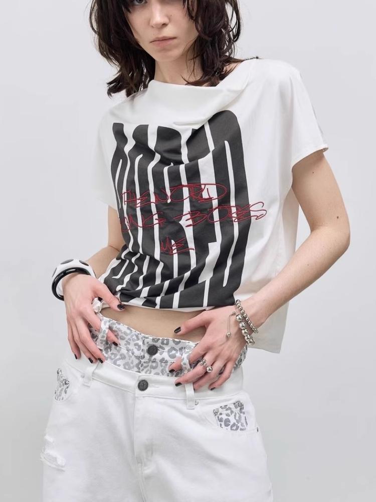 FULLTIDE Lettering Print Short Sleeve T-shirt