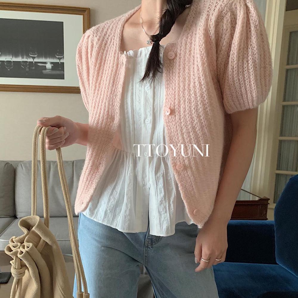 (핑크,아이당일) 멜라운지 로그인 가디건 헤어기 mellounge 반팔 가디건 (3col) 떠유니