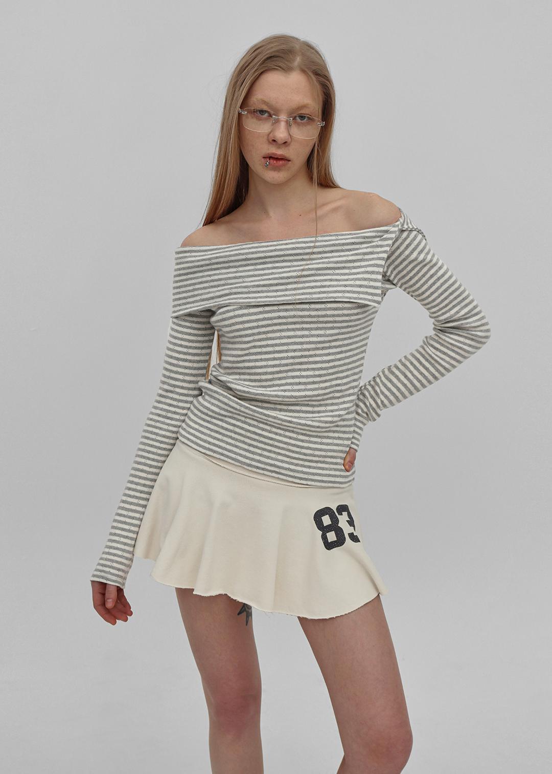 블랙업 [✨봄신상][MADE] 타미 스트라이프 오프숄더 긴팔티