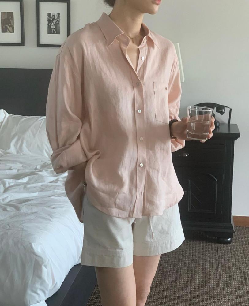 BR 다이얼 셔츠 린넨100 썸머 긴팔 카라 포켓 데일리 sh