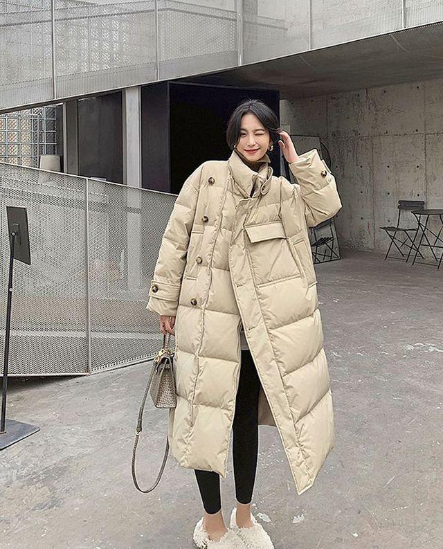 옆여밈 빅포켓 포인트 다운 롱코트