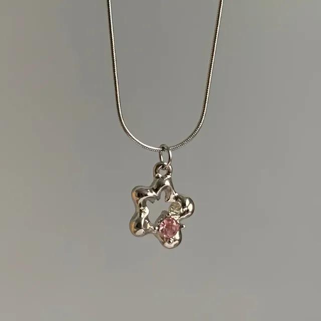 [1+1/써지컬] 핑크 지르콘 꽃 목걸이