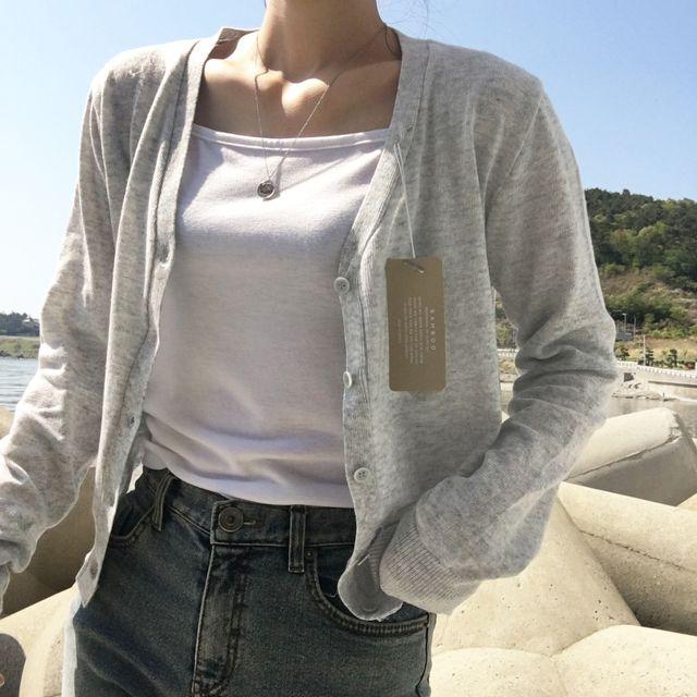 [ 뱀부40% ] 얇은 기본 가디건 / 가벼워요. 여리여리 세미크롭 브이넥 아우터