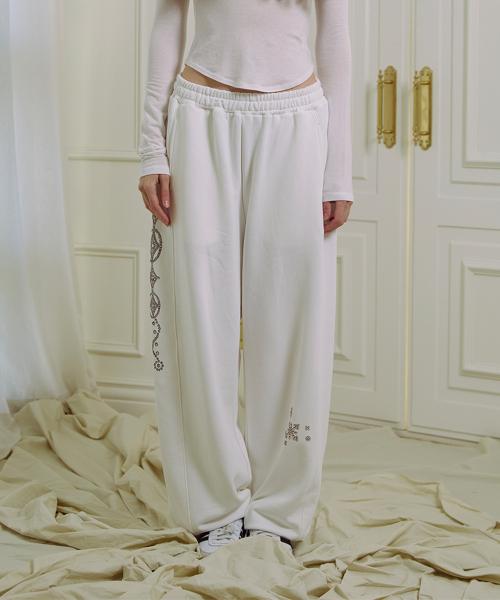 GRAPHIC WASHED SWEAT PANTS, WHITE