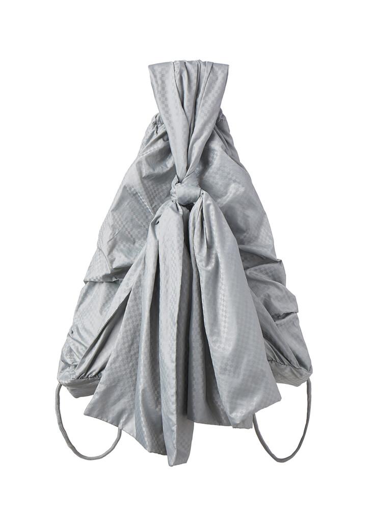 CHECK KNOTTED DRAWSTRING BAG, GRAY