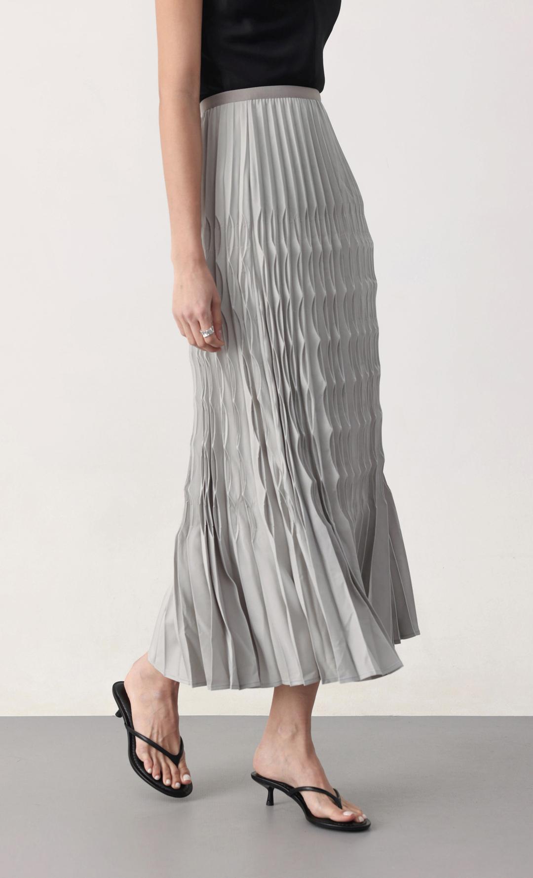 wavy pleats skirt_grey