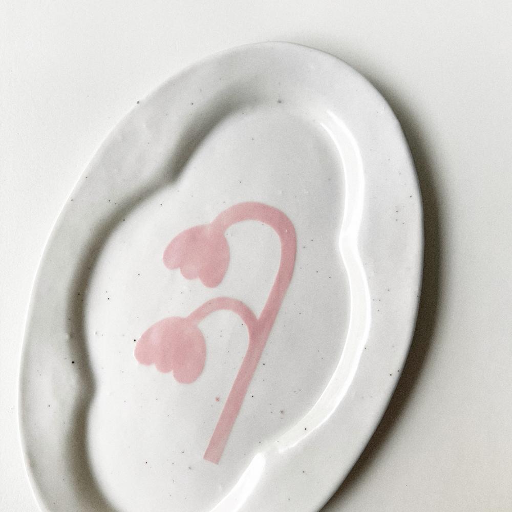 <그림접시> 타원클로버 - 분홍꽃 (소)