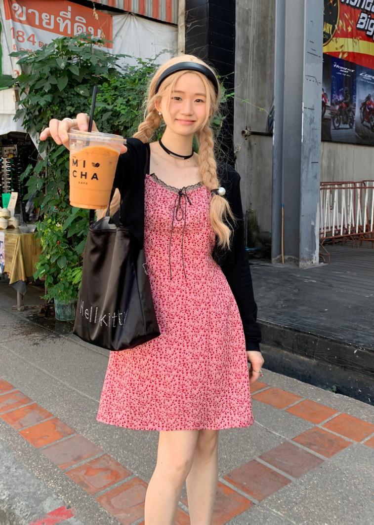 커브미 [L-4XL/빅사이즈] 레이스 레드 레이어드 여름원피스 플라워 미니원피스 휴양지원피스 비치원피스 동남아원피스 나시원피스 밴딩원피스 워터밤