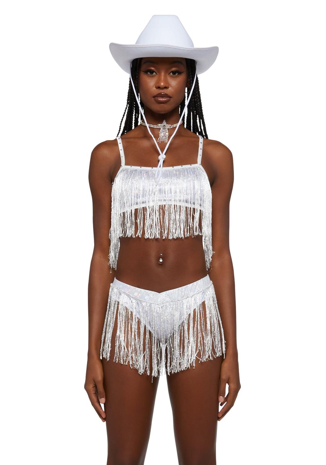 Rave Rodeo Cowgirl Costume - White - WHITE / Large