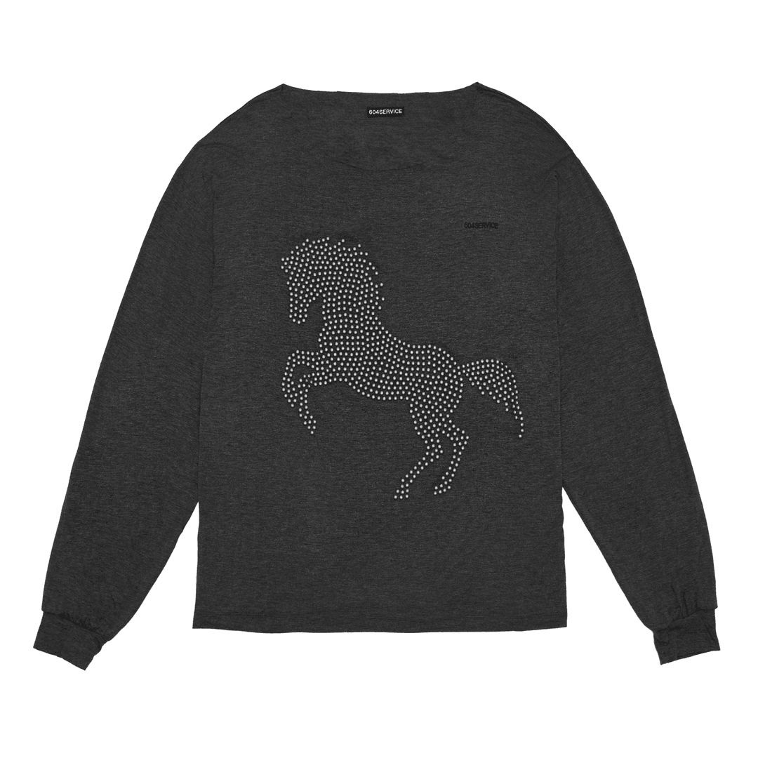 Studded Low-Cut T-Shirt - Charcoal