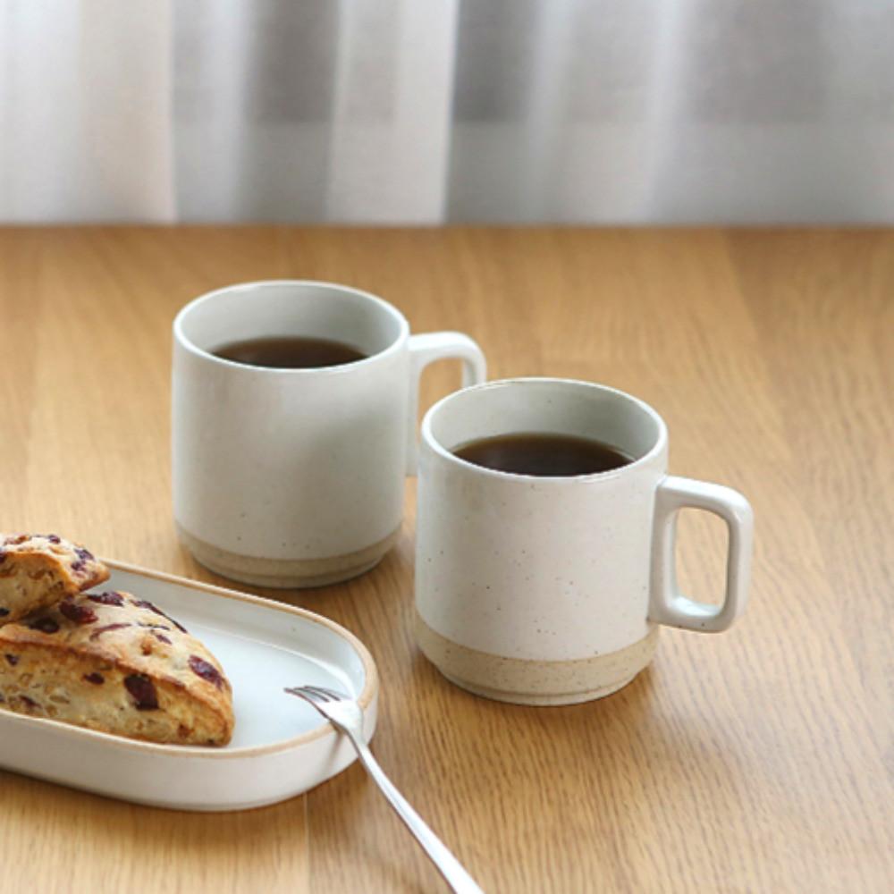 국산 핸드메이드 모래 도자기 카페 머그컵 화이트 300ml