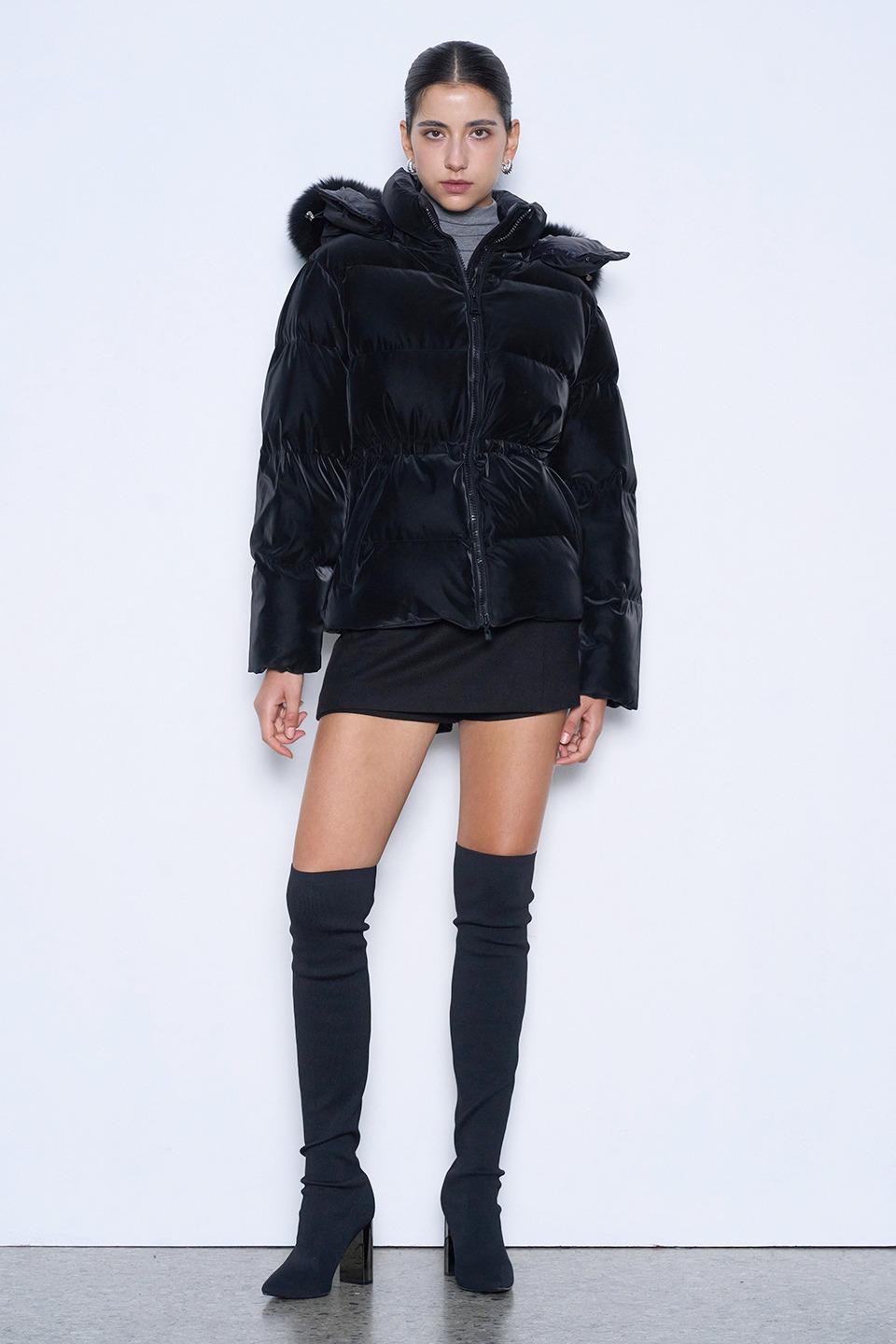 Velisse velvet goose-down jacket - black