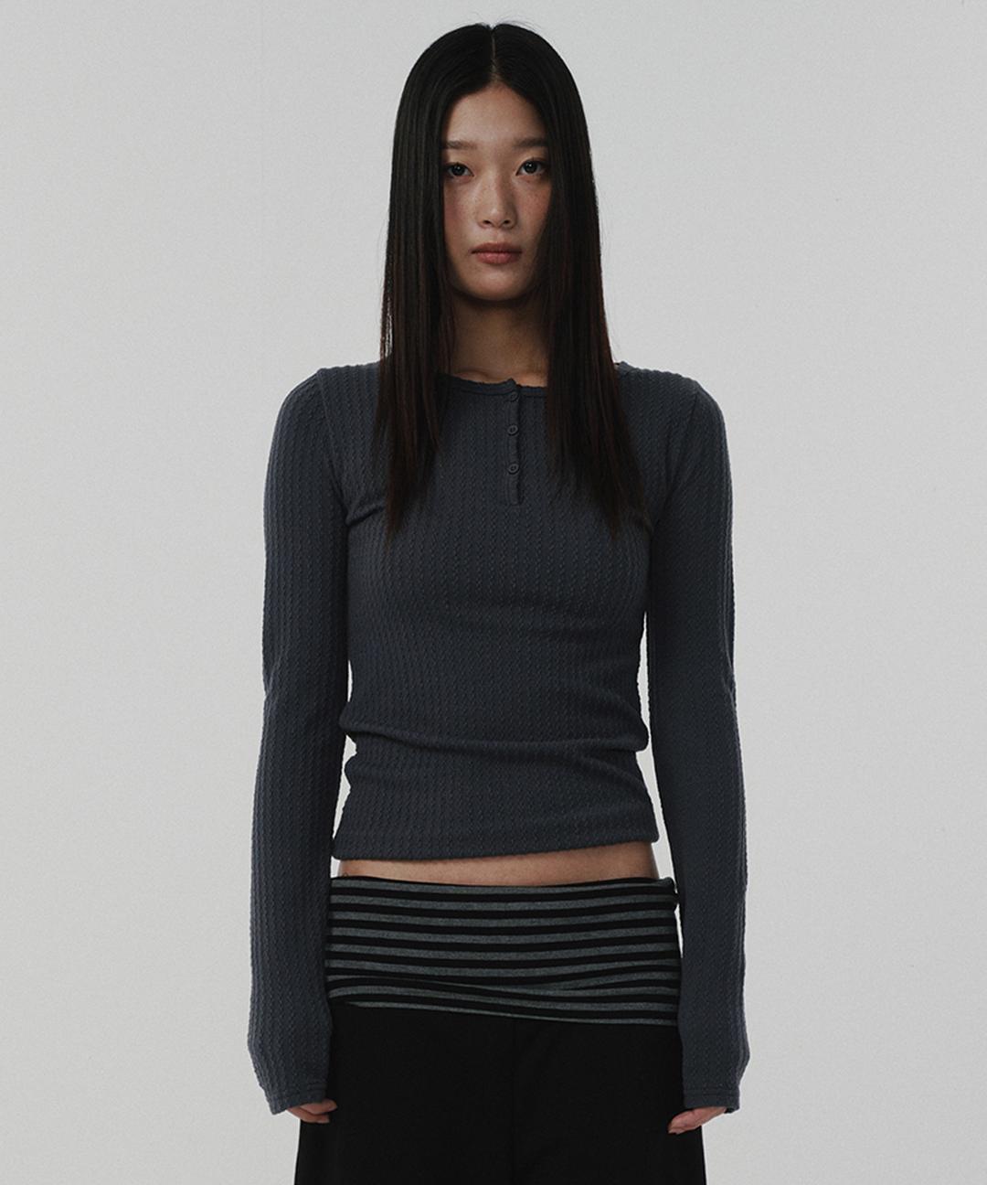 CABLE HENLEY NECK [CHARCOAL GRAY]