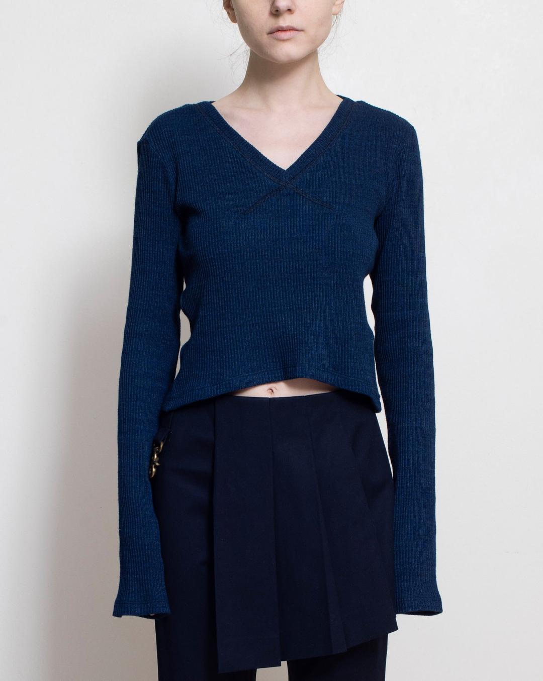 Priscavera Indigo Ribbed V-Neck Crop Top