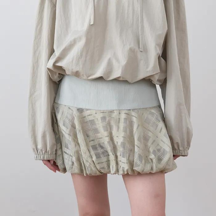 MINI CHECK PUMPKIN SKIRT_OLIVE