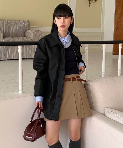 싱글 레더 하프 자켓 [BLACK]