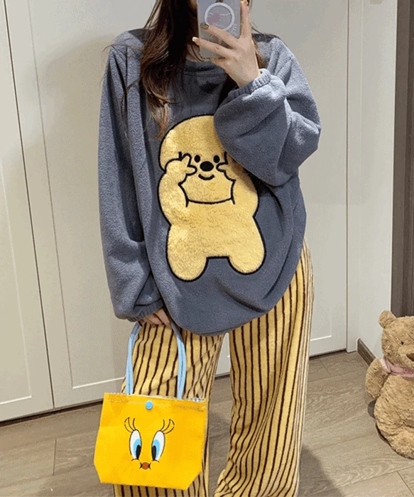 라리리 긴팔 더블브이 수면 잠옷 상하세트 (4030)