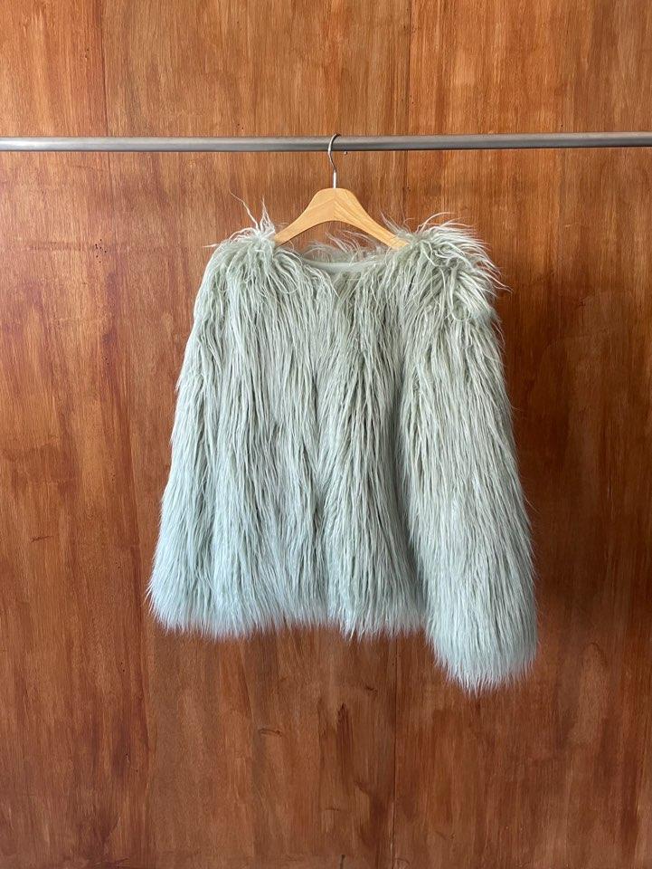 Ice mint faux fur jacket