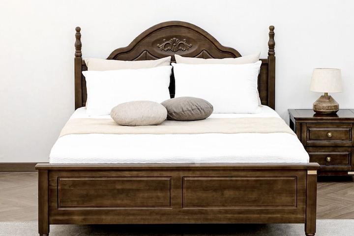 케렌 브라운 라운드 5051 엔틱 프레임 고무나무 원목 침대 Q,K 2colors