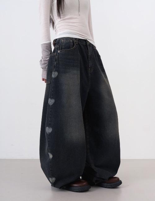 heart stamp maxi denim pants