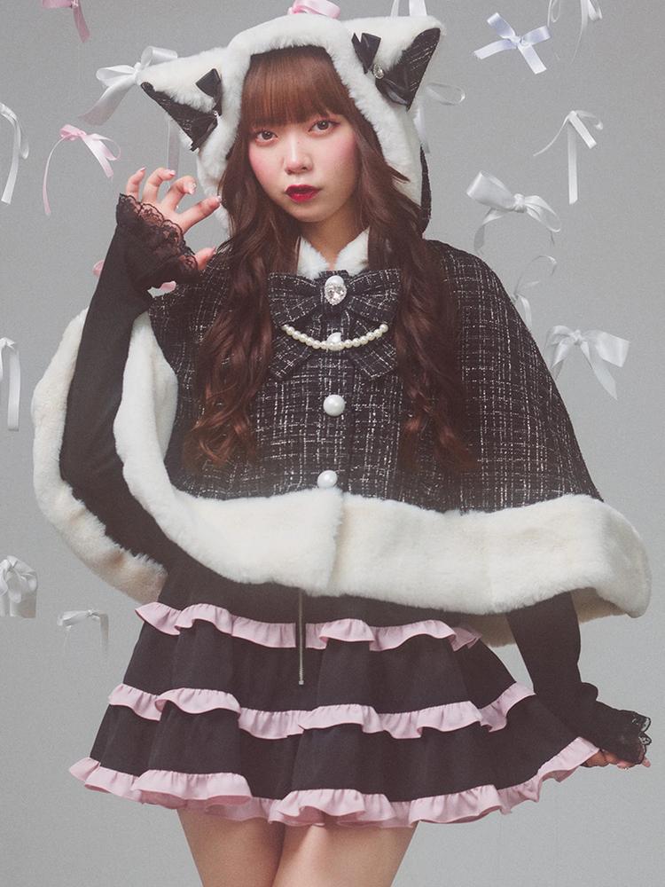 ネコちゃんキラキラツイードポンチョ