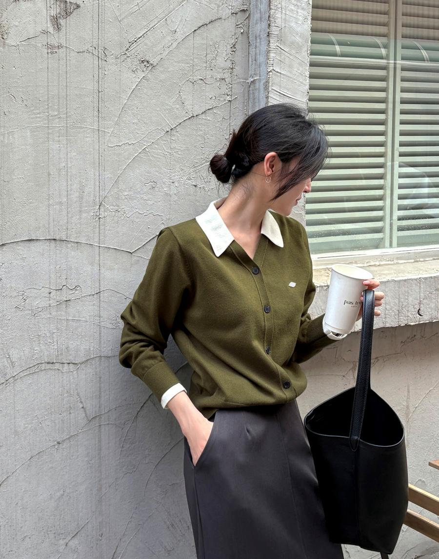 클로젯 배색 카라가디건