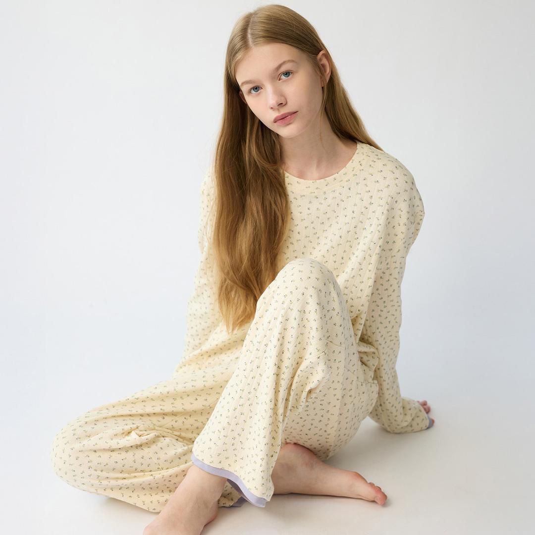 리리엘 순면 여성 잠옷 세트 홈웨어 골지 파자마 긴팔 긴바지