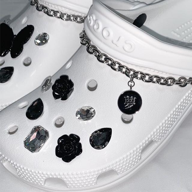 [made] 오리엔탈 블랙 체인 스트랩 / 신발 슬리퍼 실내화 장식 나비 보석 파츠 세트 (지비츠 세트 옵션)