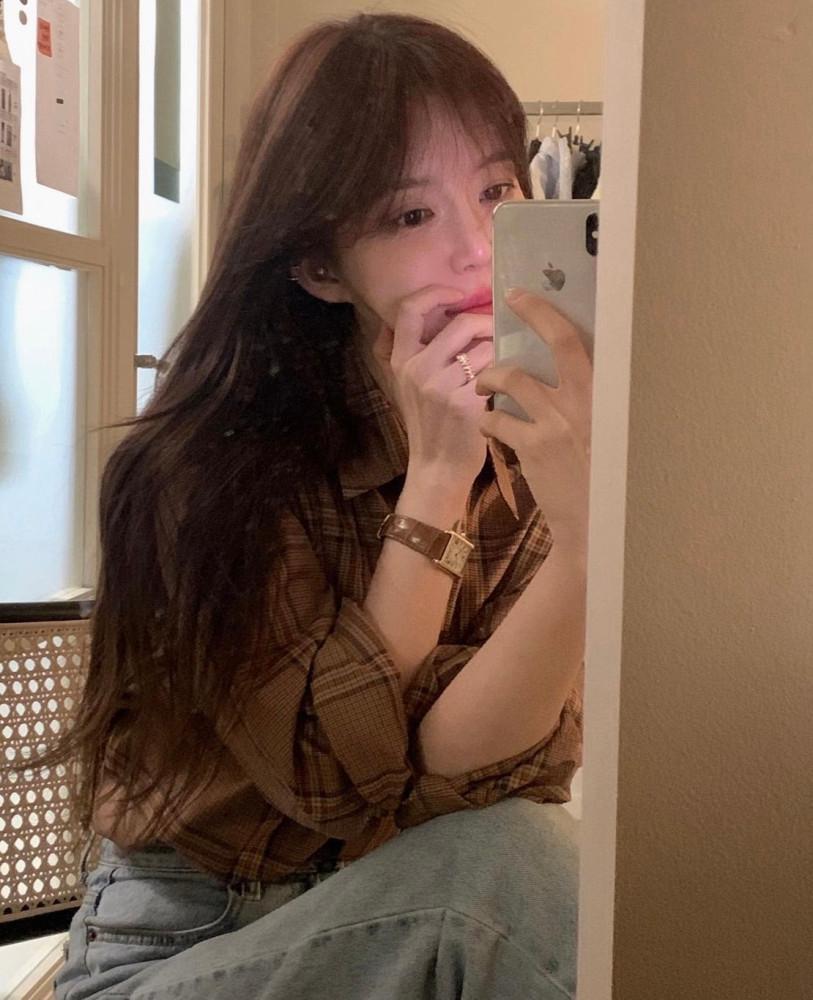 당일 / objet 오브제 샴브레이 체크 셔츠 코튼 긴팔 카라 데일리 남방