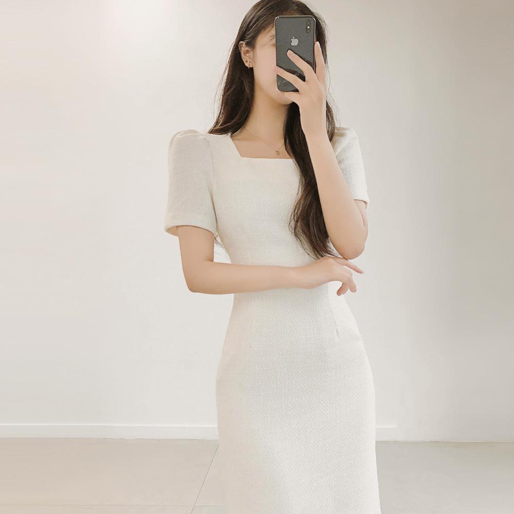 [하객룩/브라이덜샤워]린아 스퀘어넥 반팔 미디 원피스 (블랙/소라/아이보리)