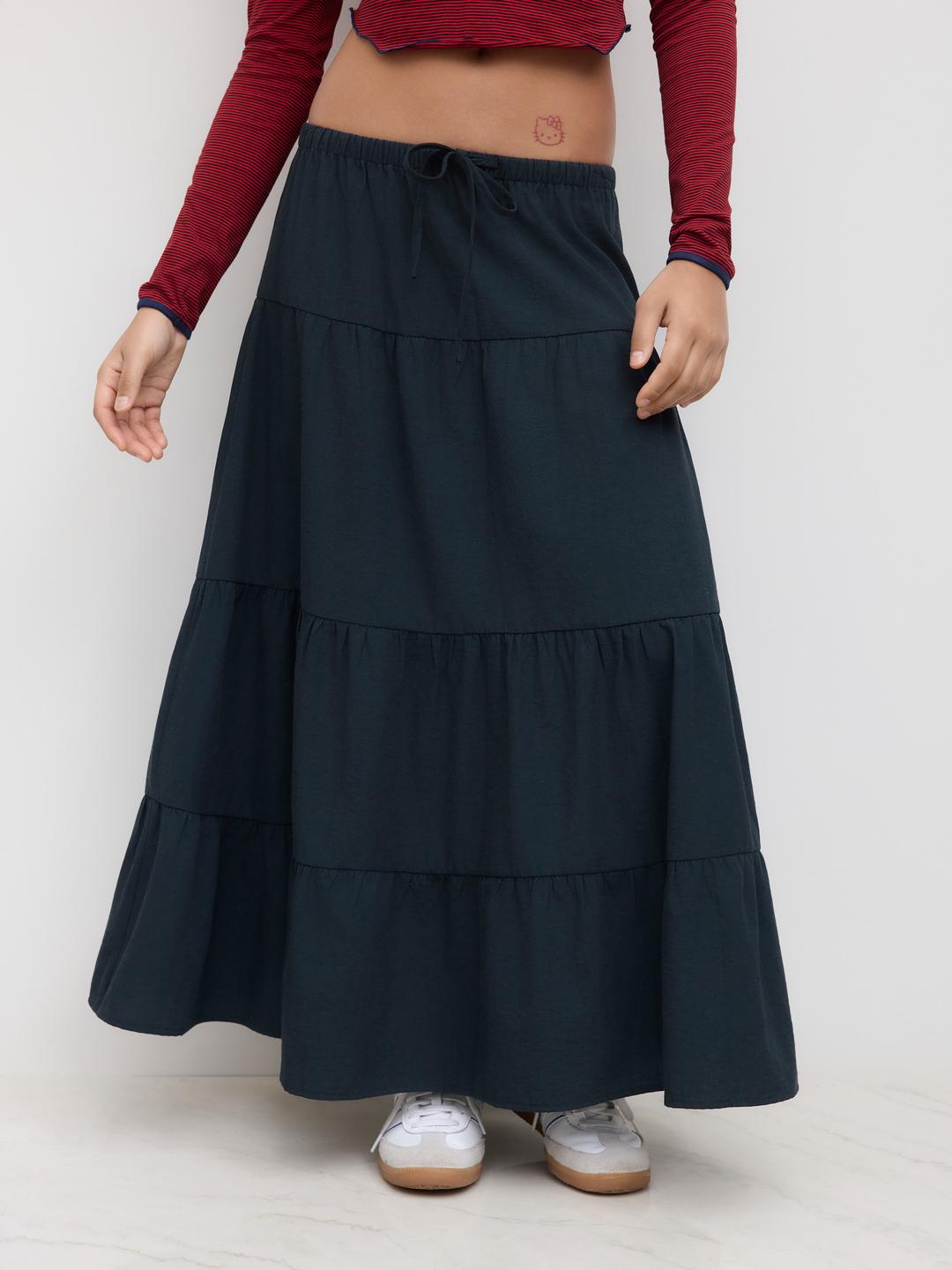 Cotton-blend Low Rise Knotted Maxi Skirt